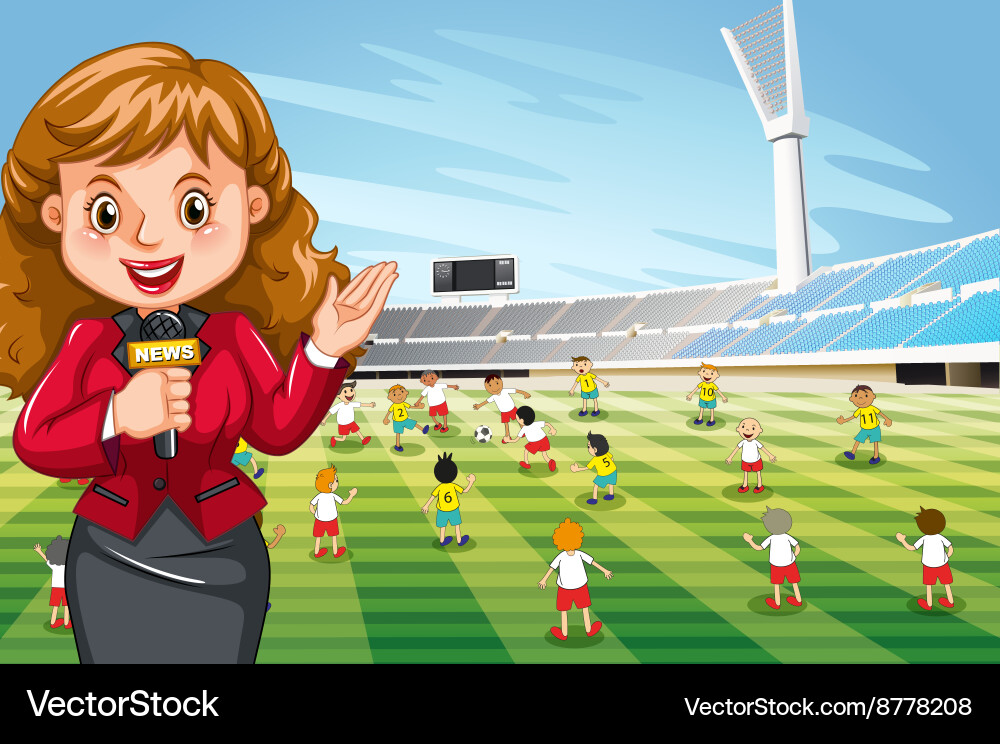 Reporter reporting sport news Royalty Free Vector Image
