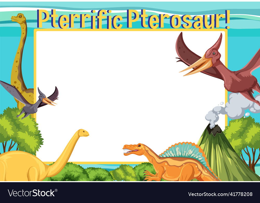 Scene with dinosaurs and whiteboard in the forest Vector Image