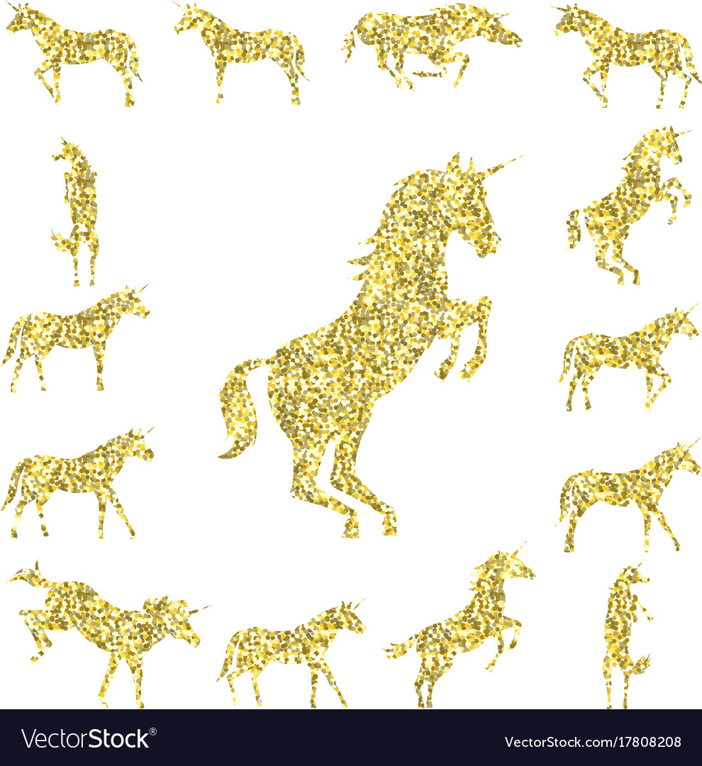 Set gold unicorn silhouette