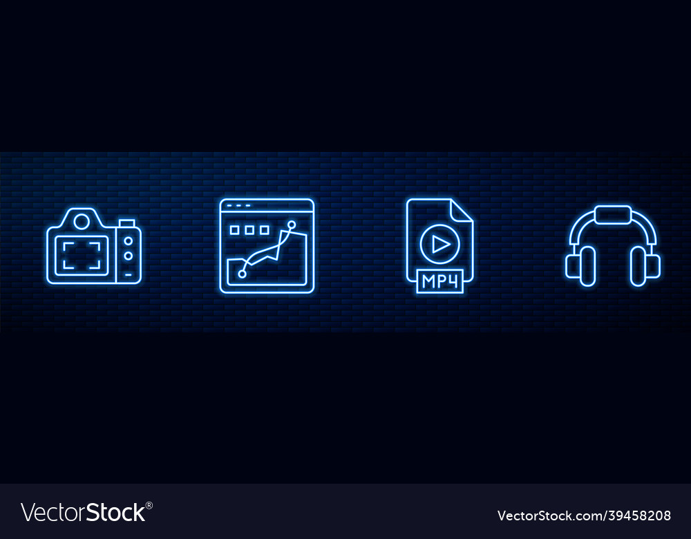 Set line mp4 file document photo camera vector image Set line mp4 file document photo camera