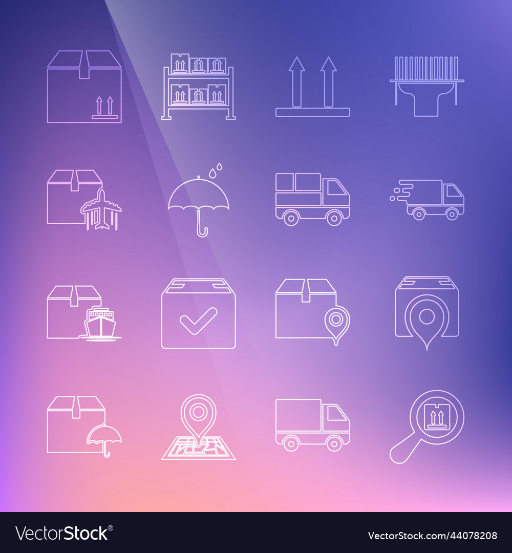 Set line search package location with cardboard vector image Set line search package location with cardboard