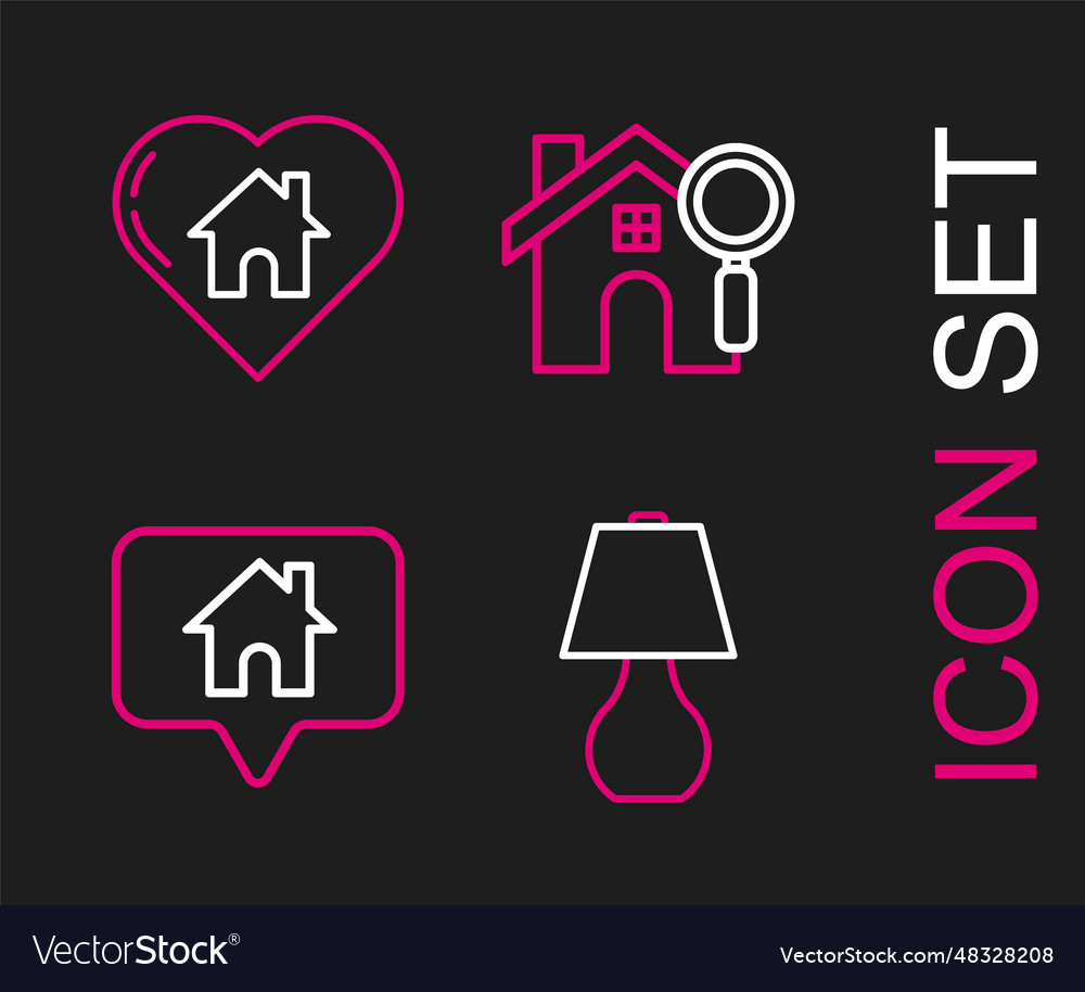 Set line table lamp map pointer with house search vector image Set line table lamp map pointer with house search