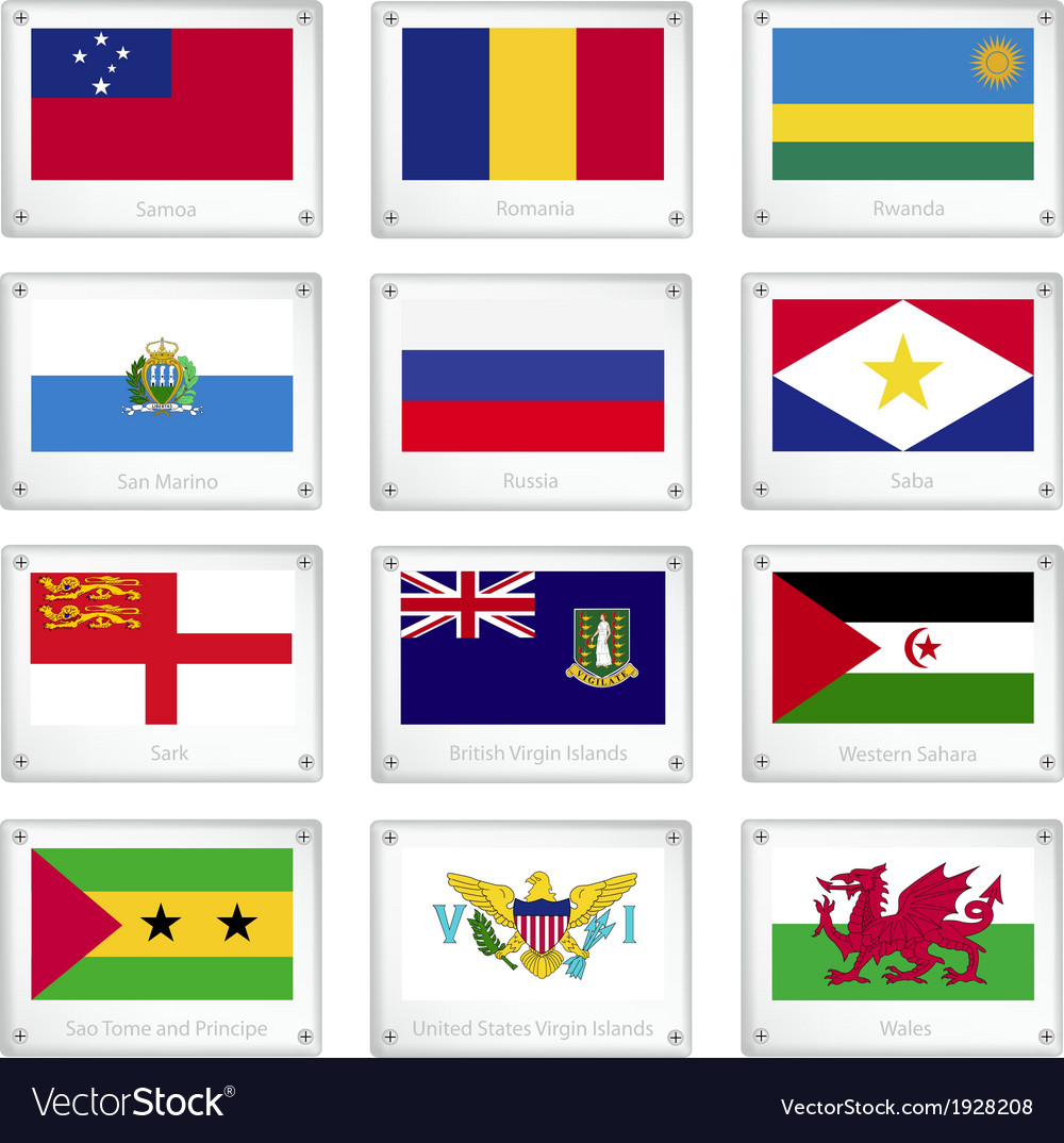 Twelve countries flags on metal texture plates