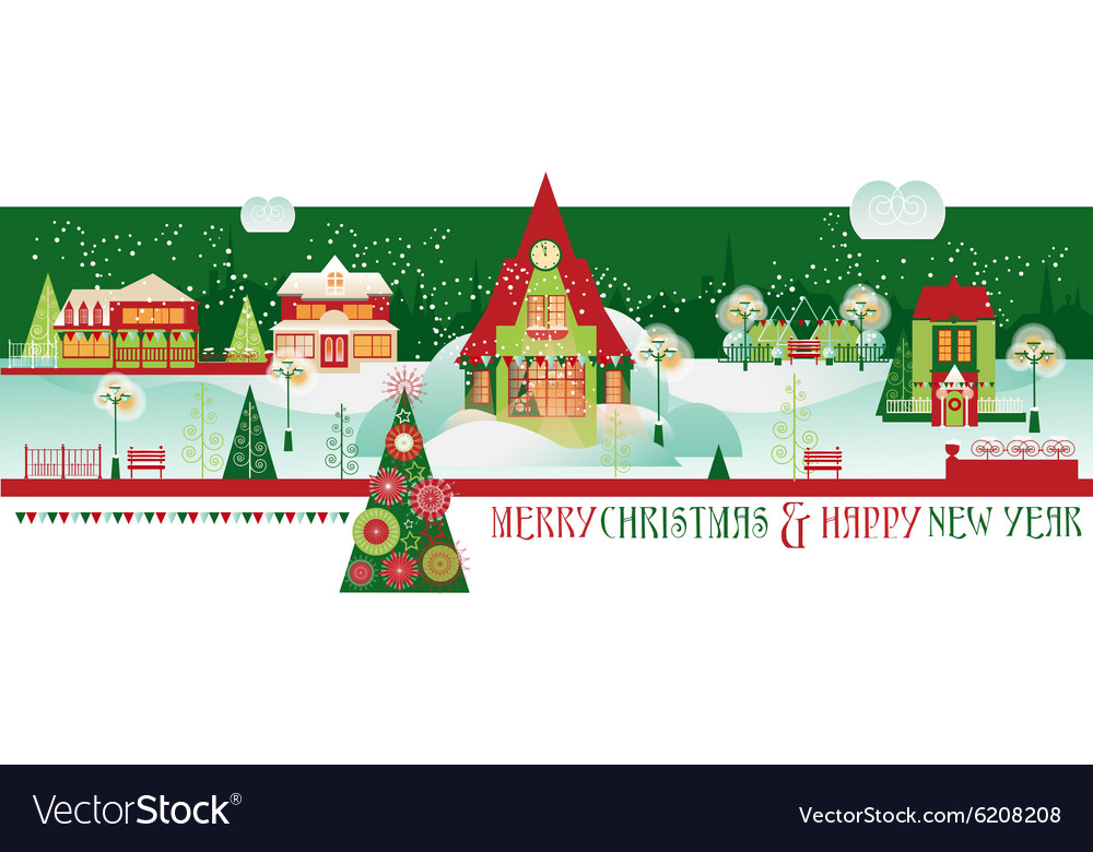 Vintage christmas banner with eve cityscape