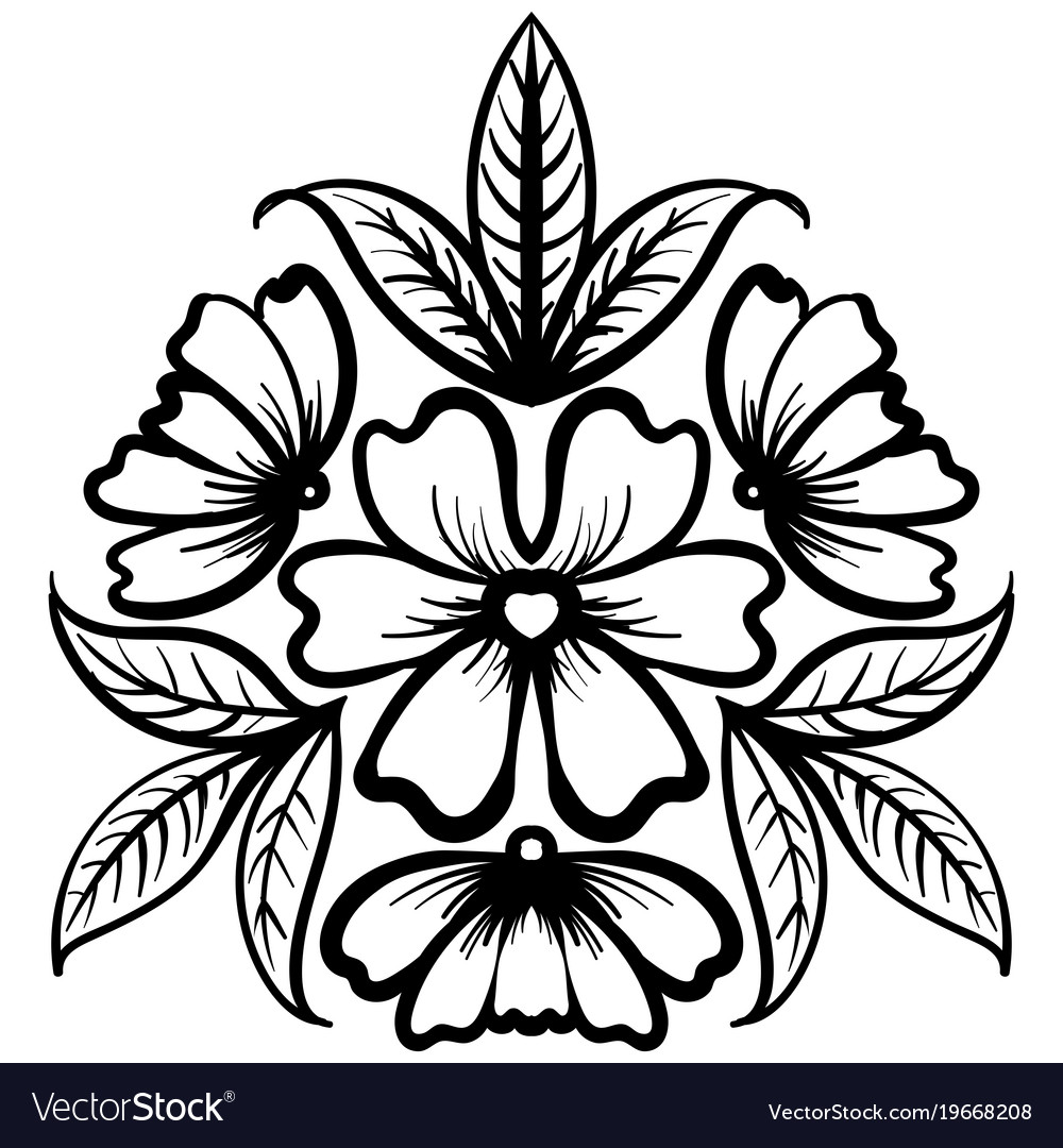 Wild rose flowers drawing and sketch line-art Vector Image