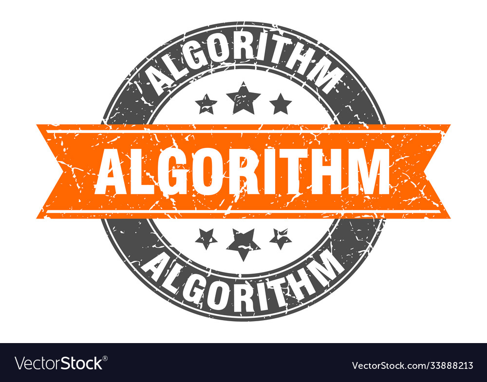 Algorithm round stamp with ribbon label sign