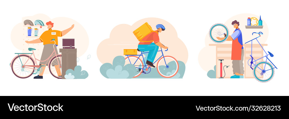 Bicycle flat compositions Royalty Free Vector Image