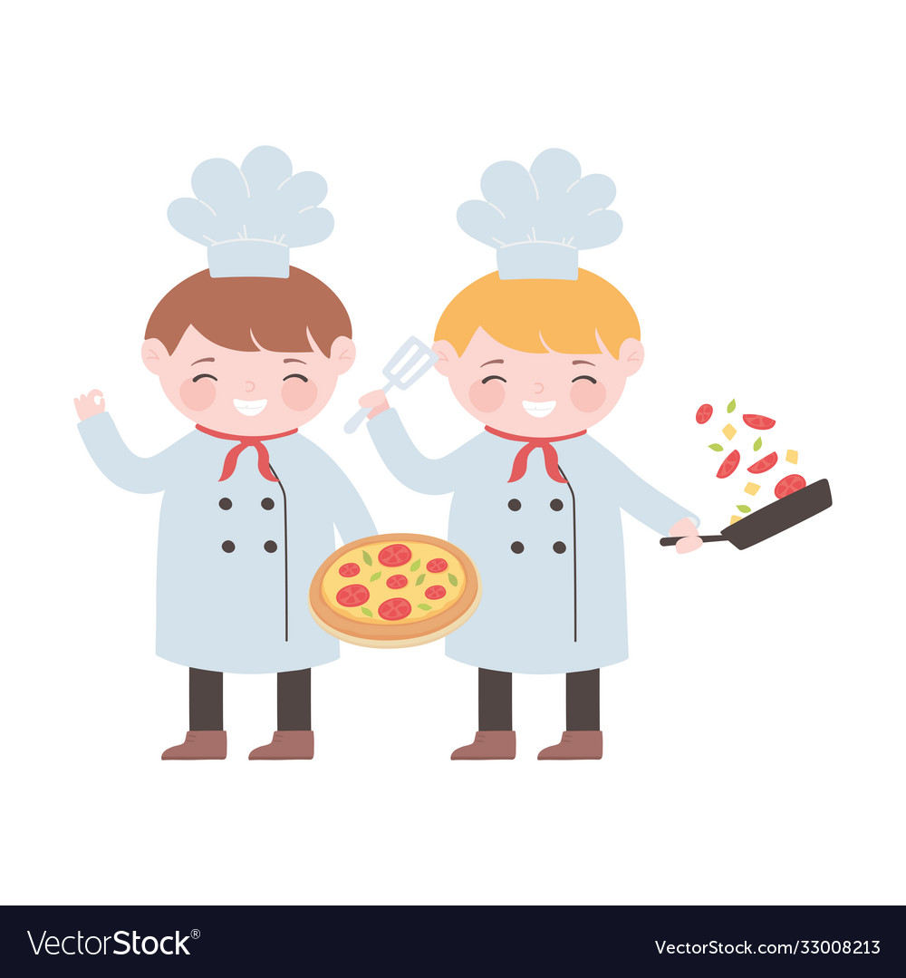 Chefs cartoon character with pizza vegetables