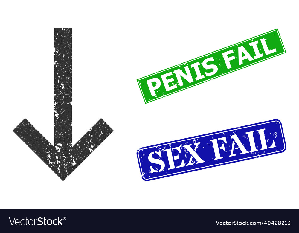 Down arrow grunge icon and penis fail stamp