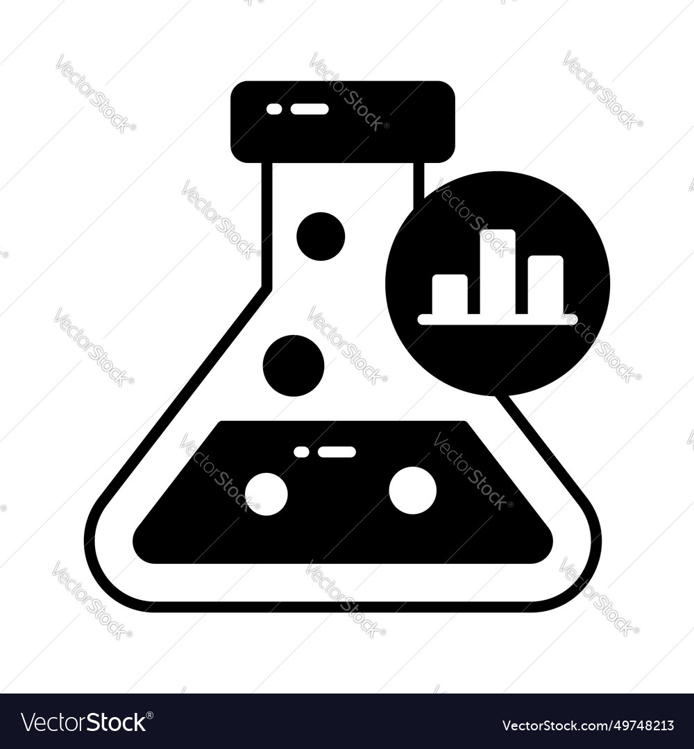 Flask with data chart denoting market