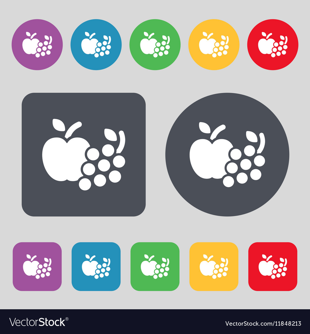 Fruits web icons sign a set of 12 colored buttons