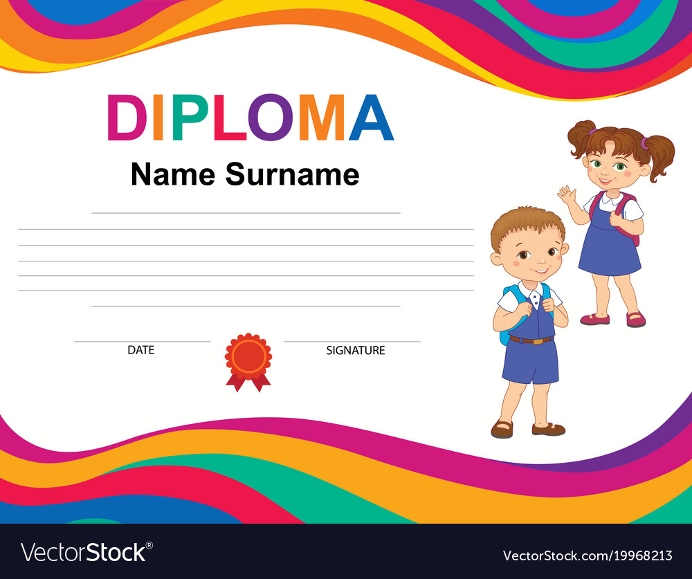 kids diploma certificate background design vector image