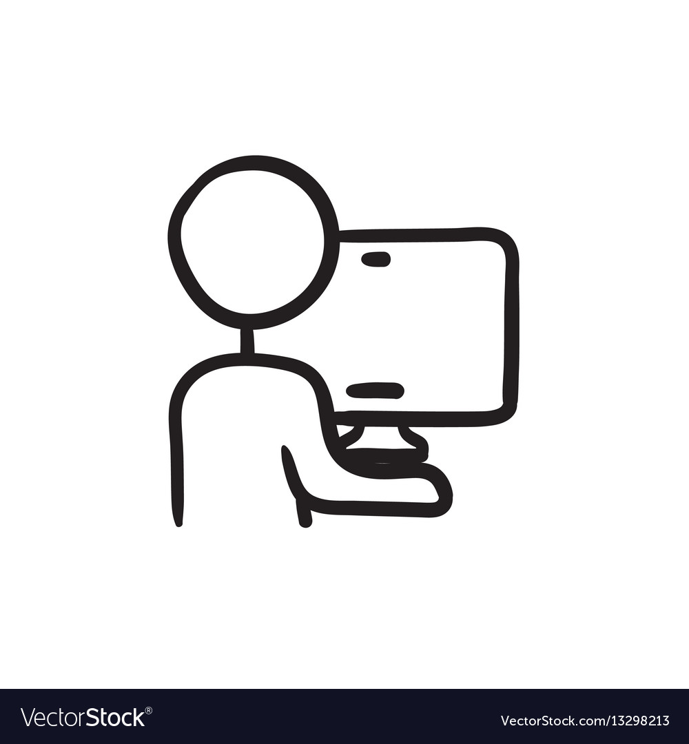 Man working at his computer sketch icon