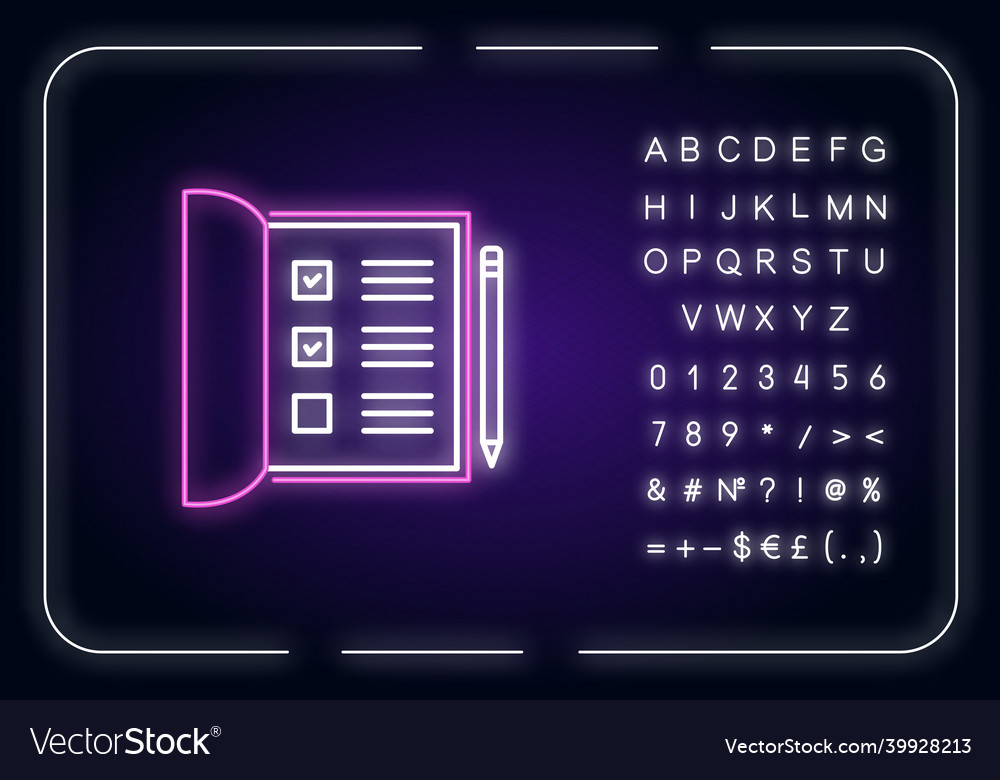 Open notebook neon light icon list with ticked vector image Open notebook neon light icon list with ticked