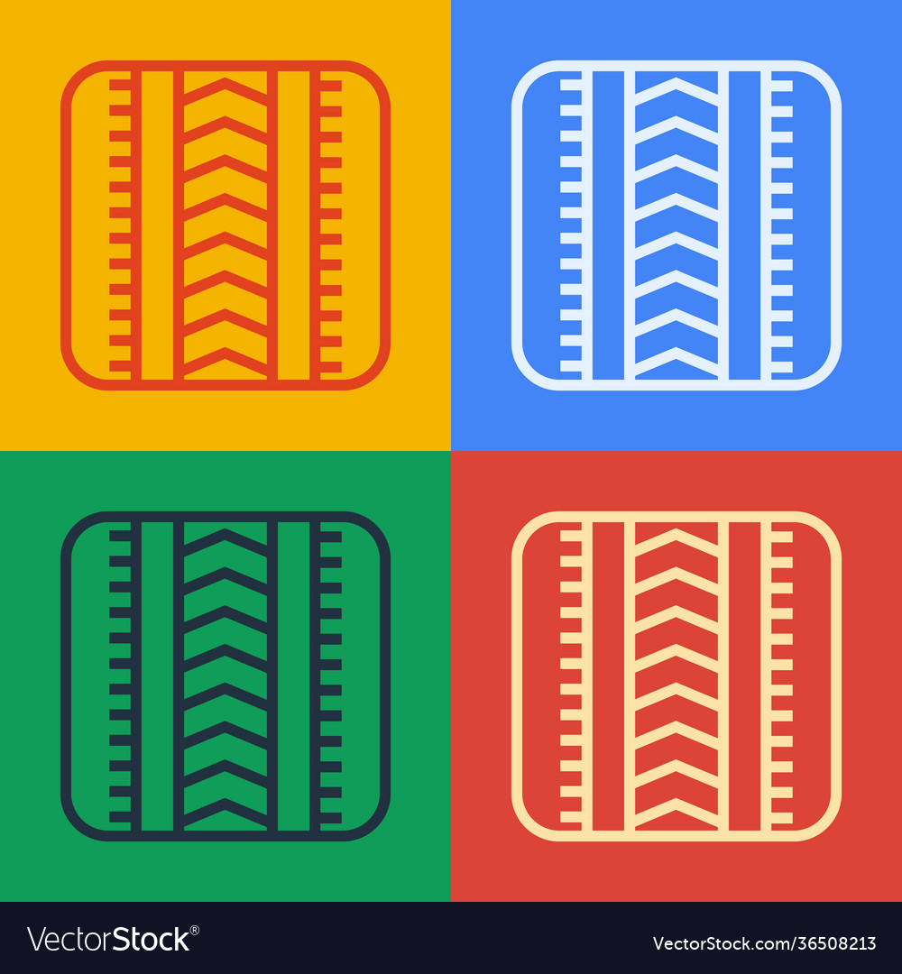 Pop art line tire track icon isolated on color