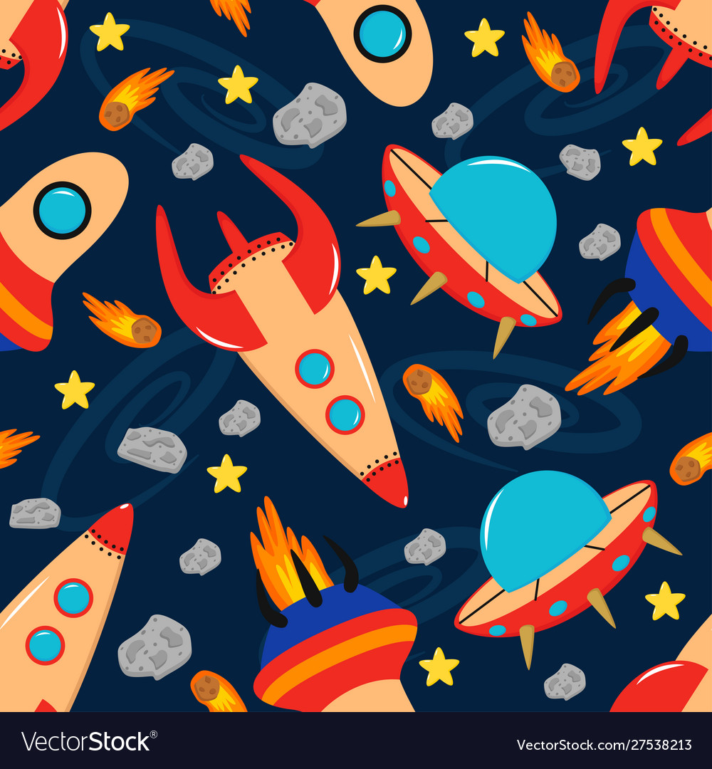 Seamless pattern with rockets in space vector image Seamless pattern with rockets in space