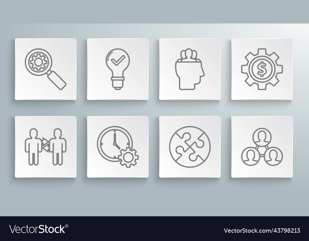 Set line project team base light bulb and check vector image Set line project team base light bulb and check