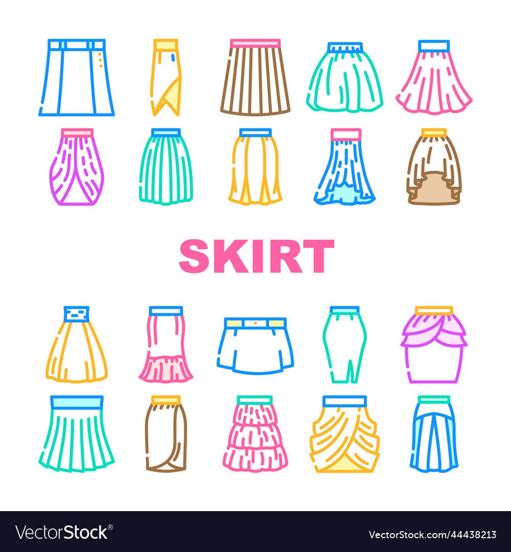 Skirt fashion girl dress female icons set Vector Image