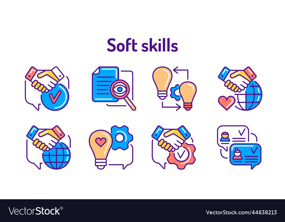 Soft skills color line icons set pictograms