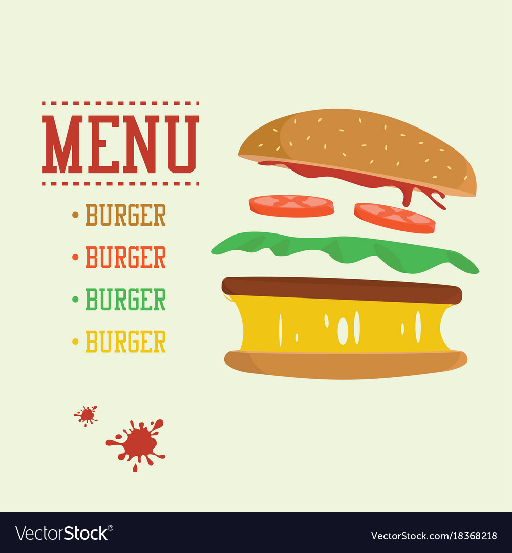 Burger concept menu with ingredients flat