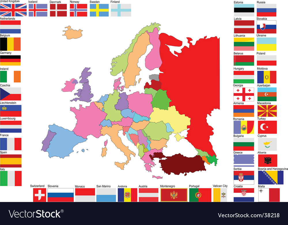 Europe map with flags Royalty Free Vector Image