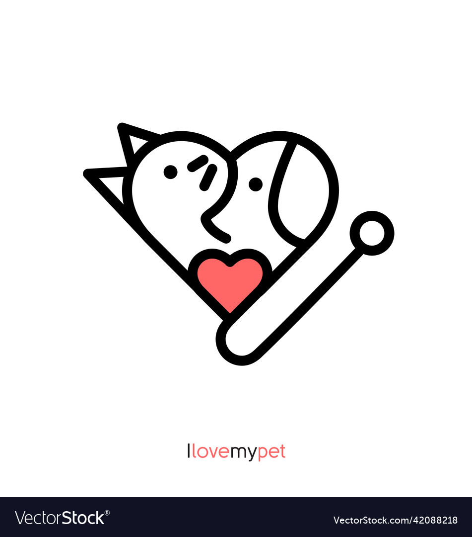 Linear logo pet cat dog heart veterinary clinic