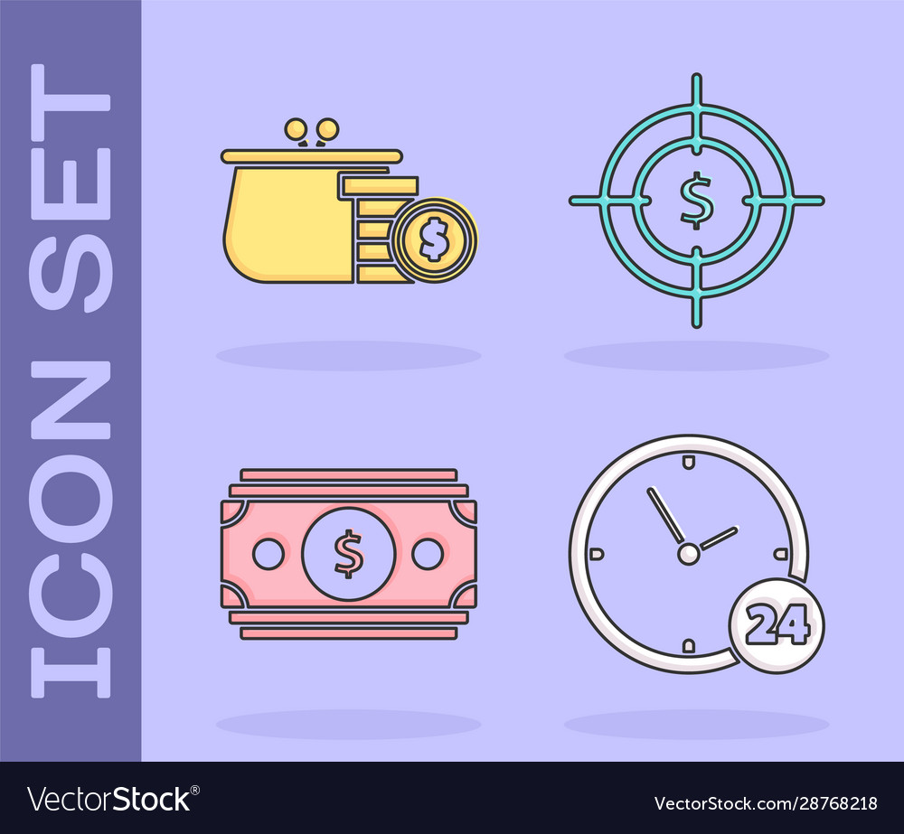 Set clock 24 hours wallet with coins stacks