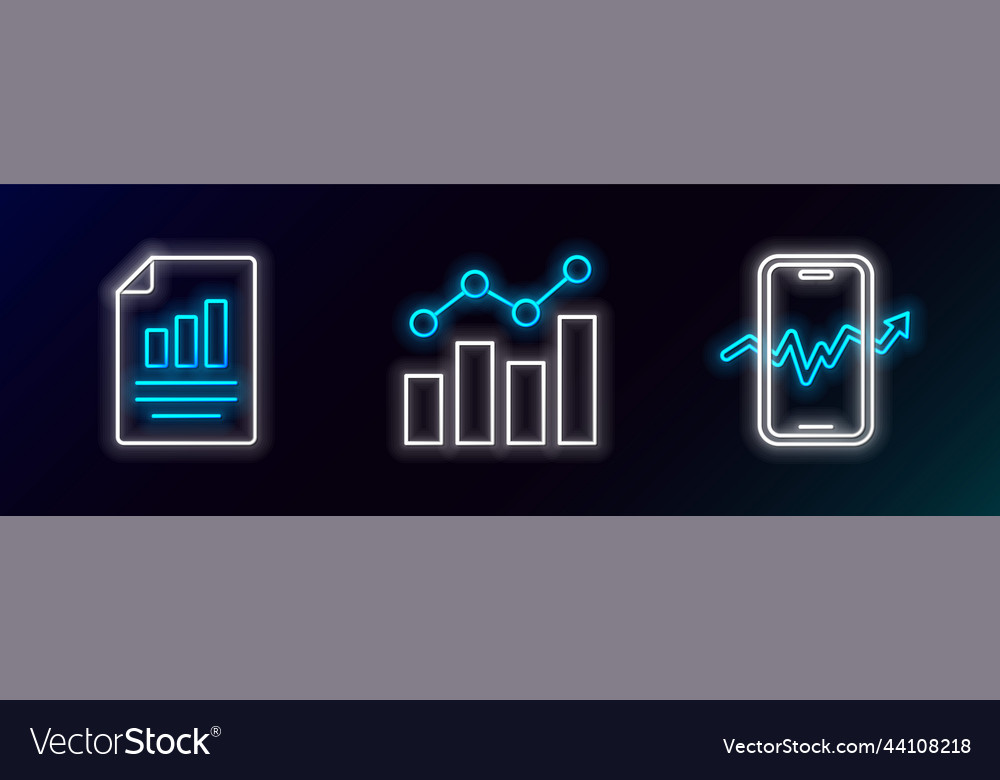 Set line mobile stock trading document with graph