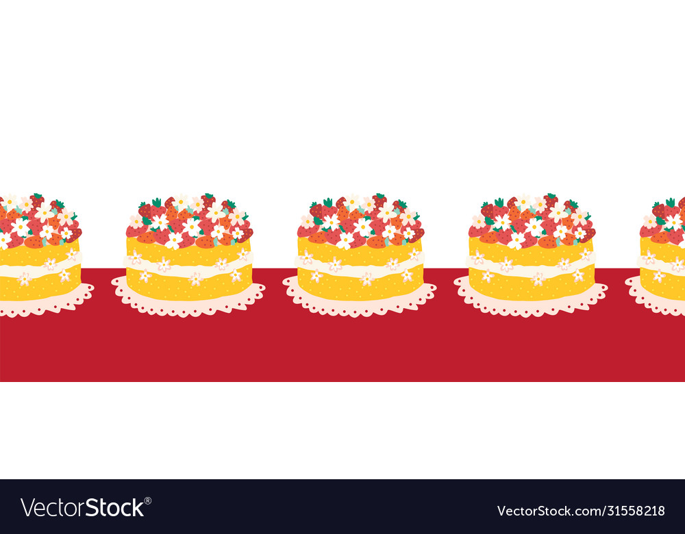 Strawberry cake seamless border repeating vector image Strawberry cake seamless border repeating