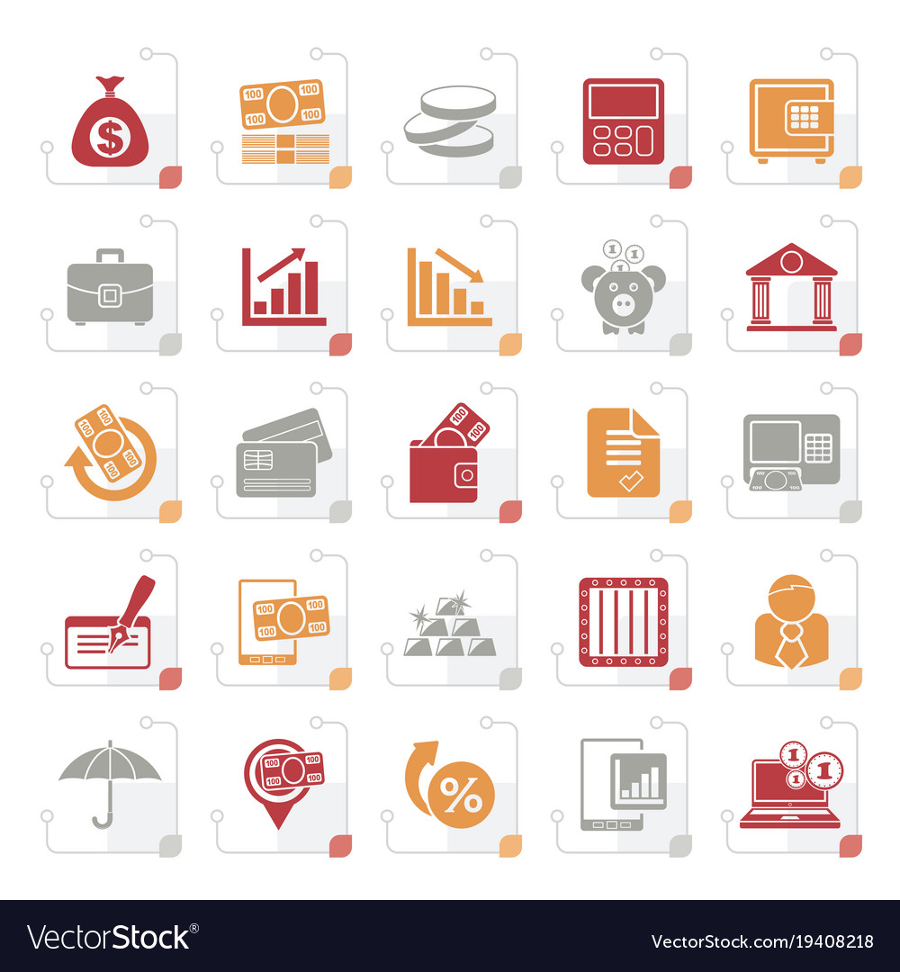 Stylized bank business and finance icons