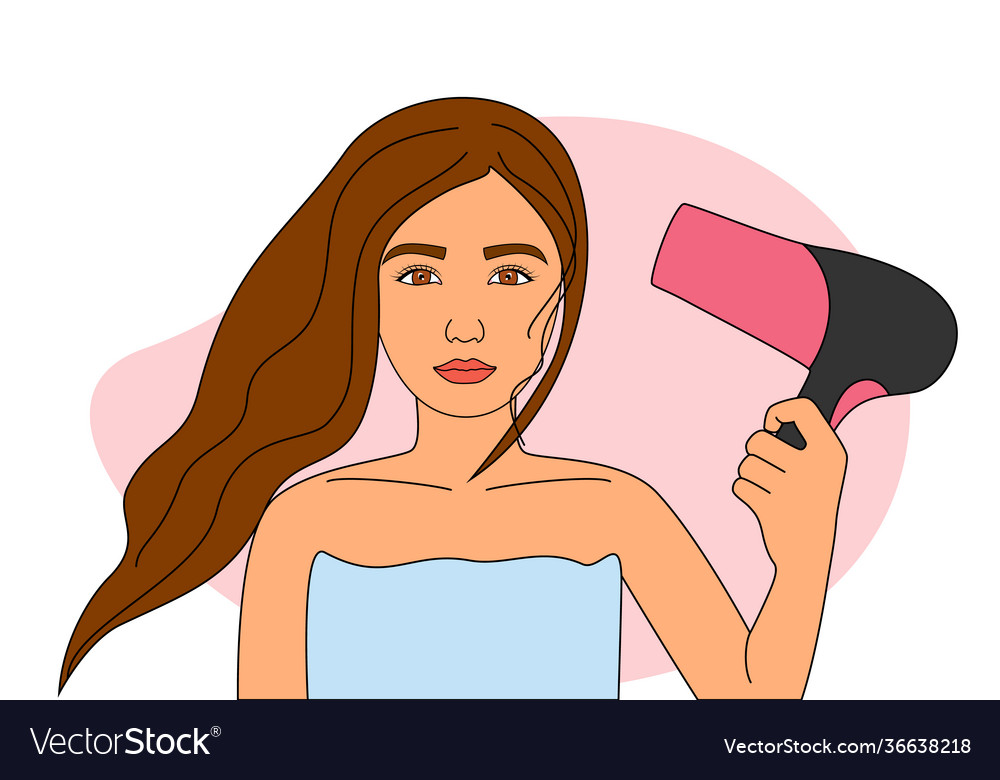 Woman drying hair in bathroom with hairdryer Vector Image