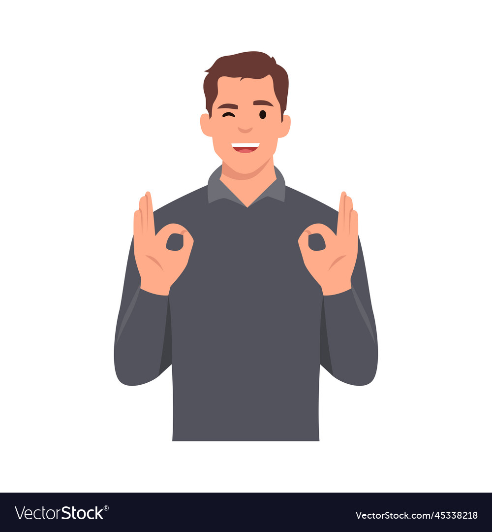 Young man is showing a gesture okay ok Royalty Free Vector