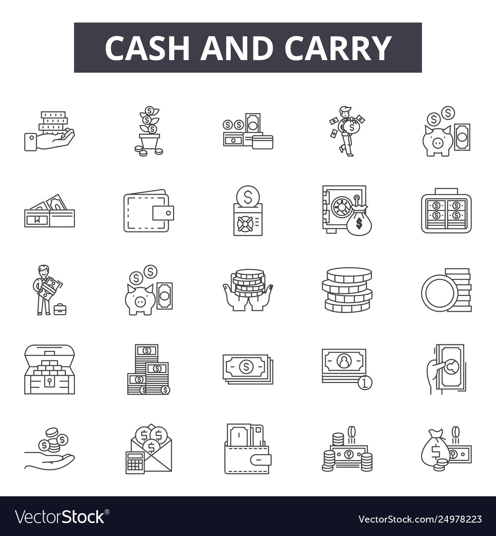 Cash and carry line icons signs set