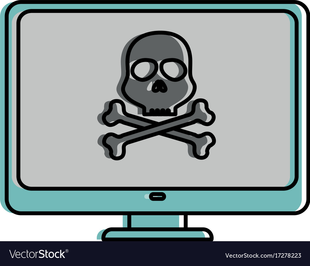 Computer display with skull virus alert