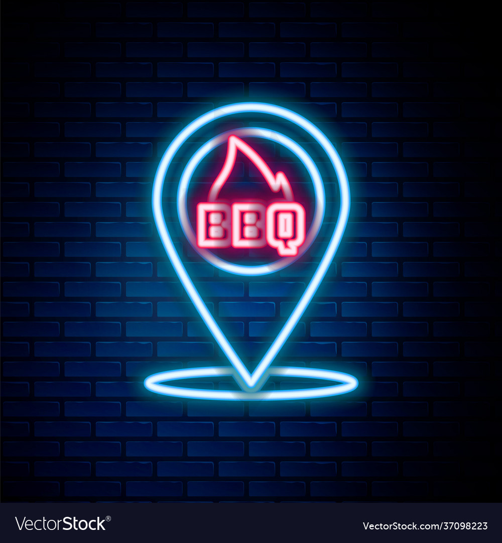 Glowing neon line map pointer with barbecue icon vector image Glowing neon line map pointer with barbecue icon