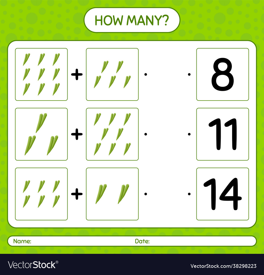 How many counting game with okra worksheet vector image How many counting game with okra worksheet