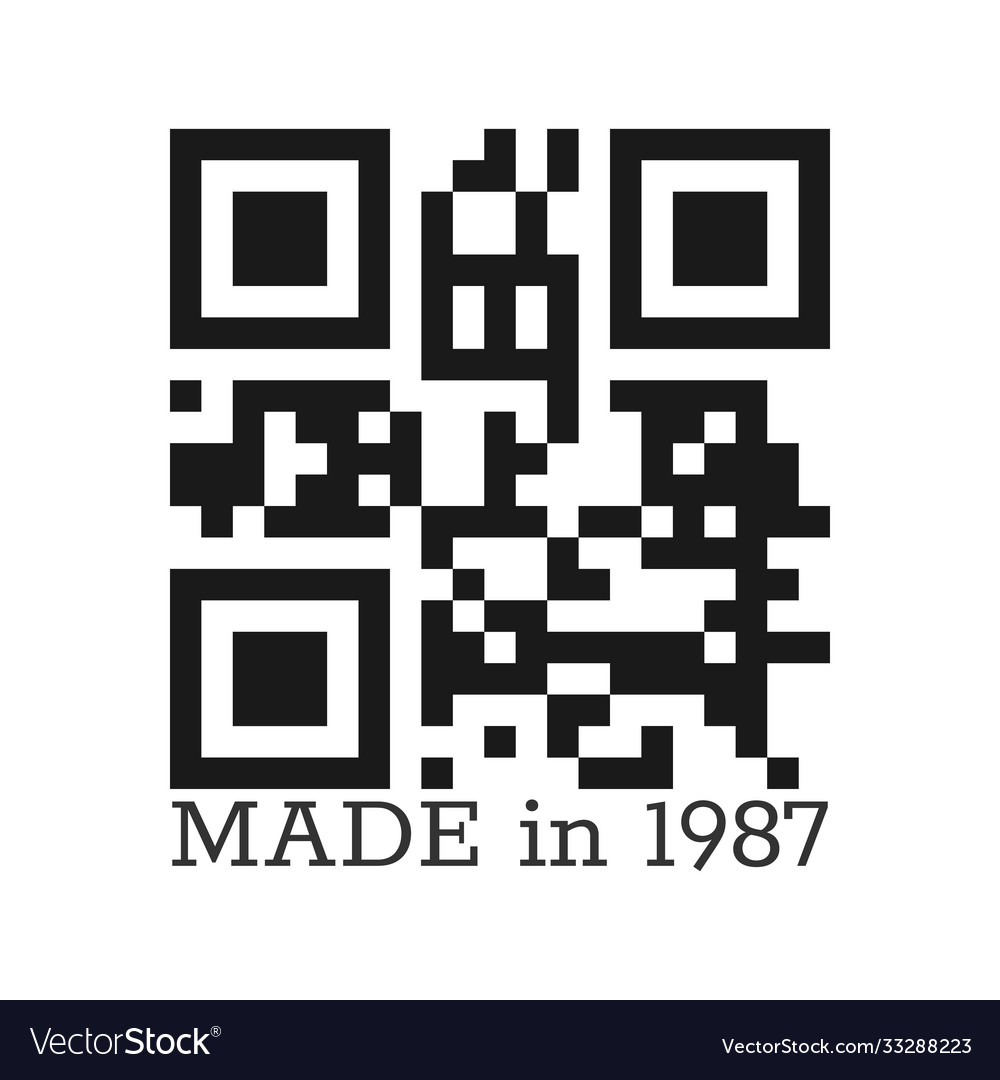 Made in 1987 lettering with a real qr code Vector Image