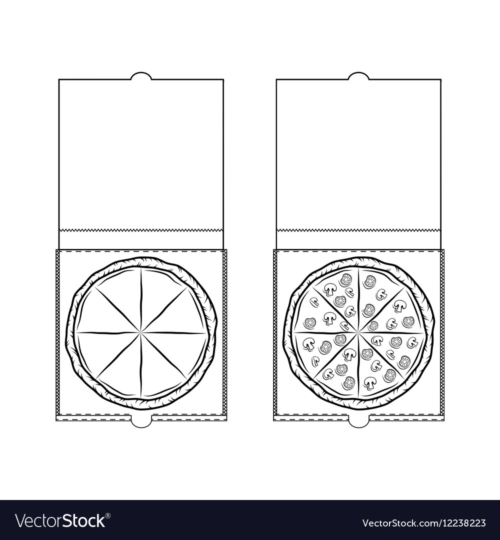 Pizza in einem Box-Design-Element isoliert auf weiß