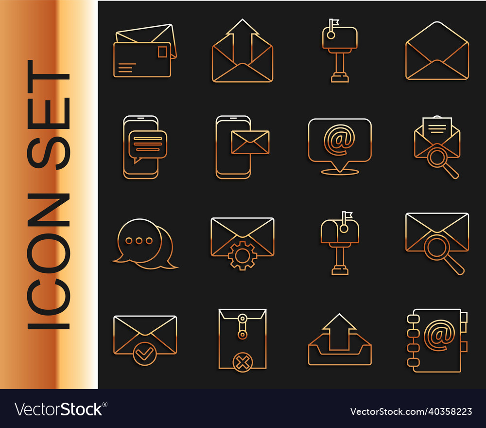 Set line address book envelope with magnifying vector image Set line address book envelope with magnifying