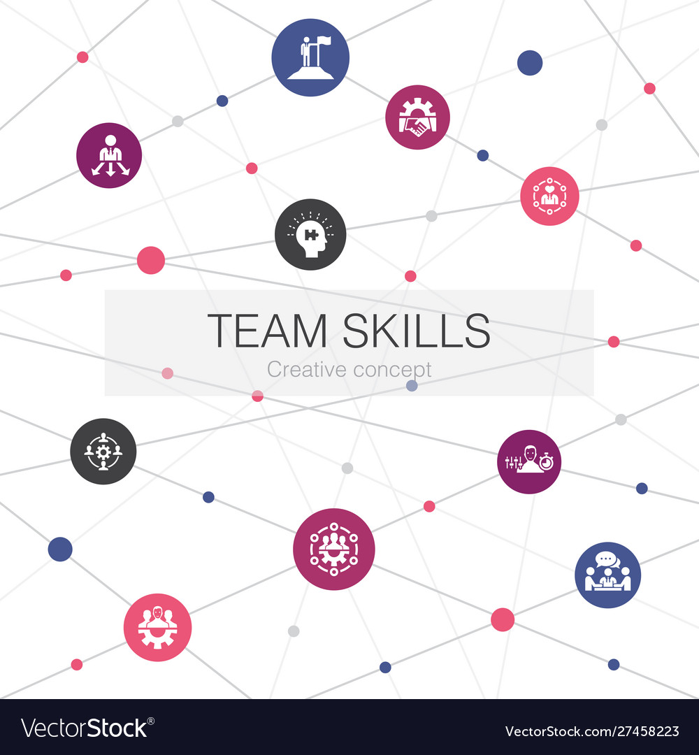 Team skills trendy web template with simple icons Vector Image Team skills trendy web template with simple icons