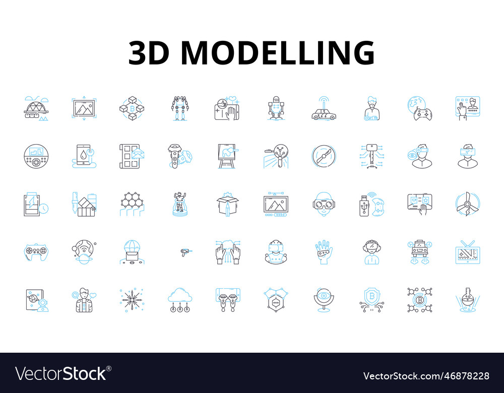 3d modelling linear icons set rendering vector image 3d modelling linear icons set rendering