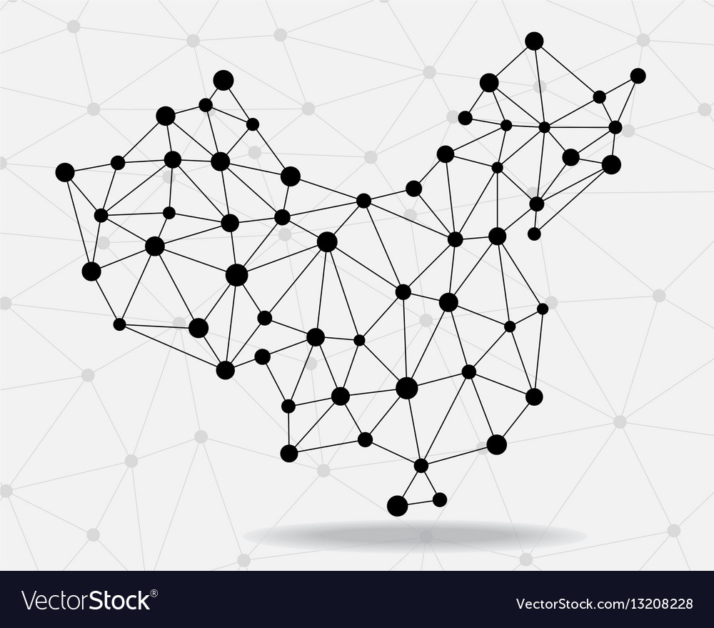 Abstract polygonal china map with dots and lines