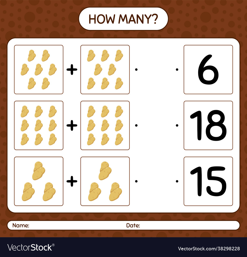 How many counting game with potato worksheet vector image How many counting game with potato worksheet