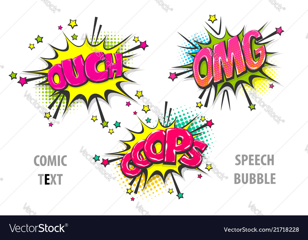 Set comic text speech bubble ouch omg oops