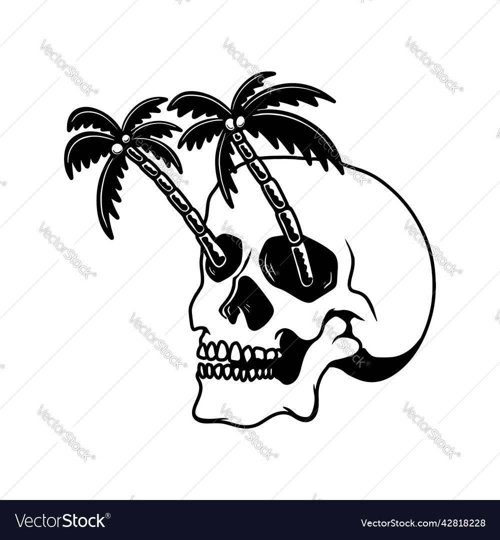 Skull with palm summer theme design element vector image Skull with palm summer theme design element