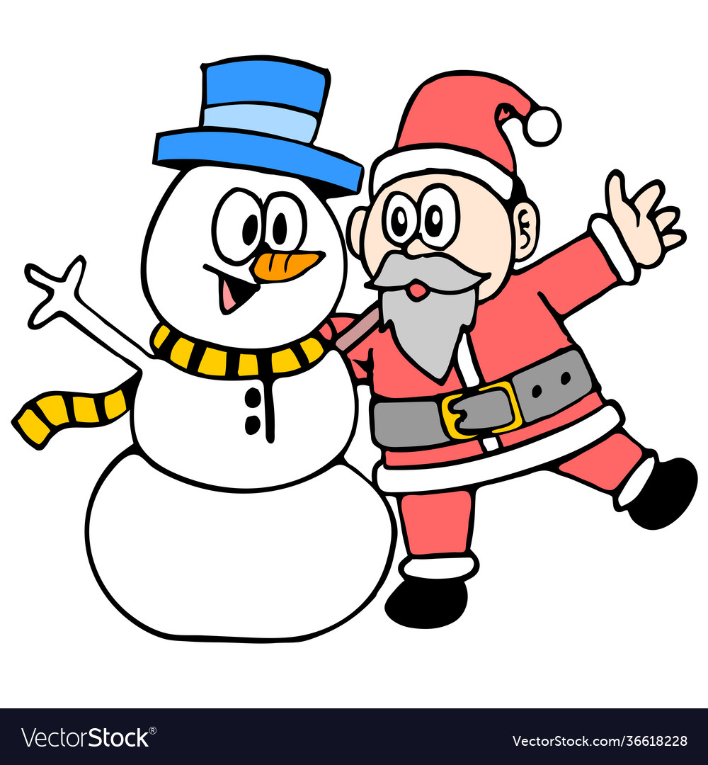 Snowman and santa celebrate christmas together