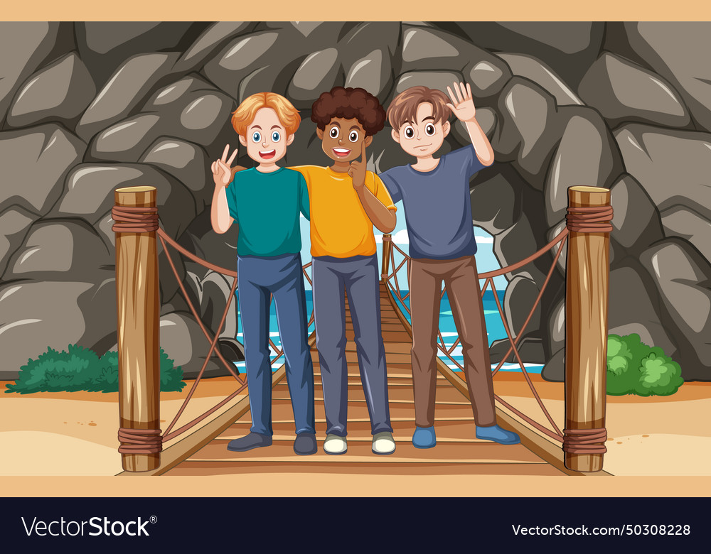 Drei Freunde zusammen auf einer Brücke vector image Drei Freunde zusammen auf einer Brücke