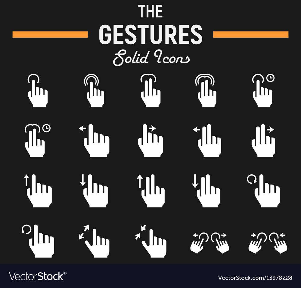 Touch gesture solid icon set touchscreen and hand Vector Image