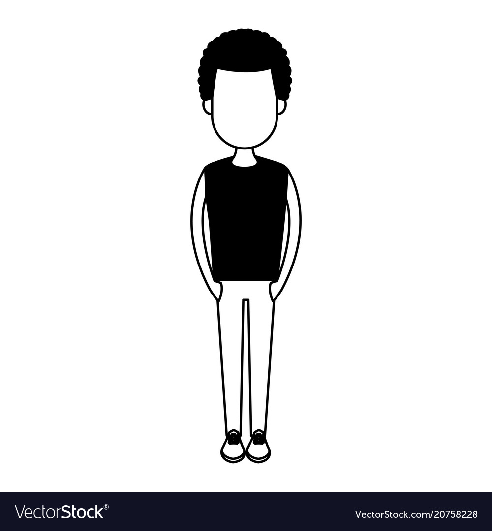 Young man cartoon on black and white Royalty Free Vector