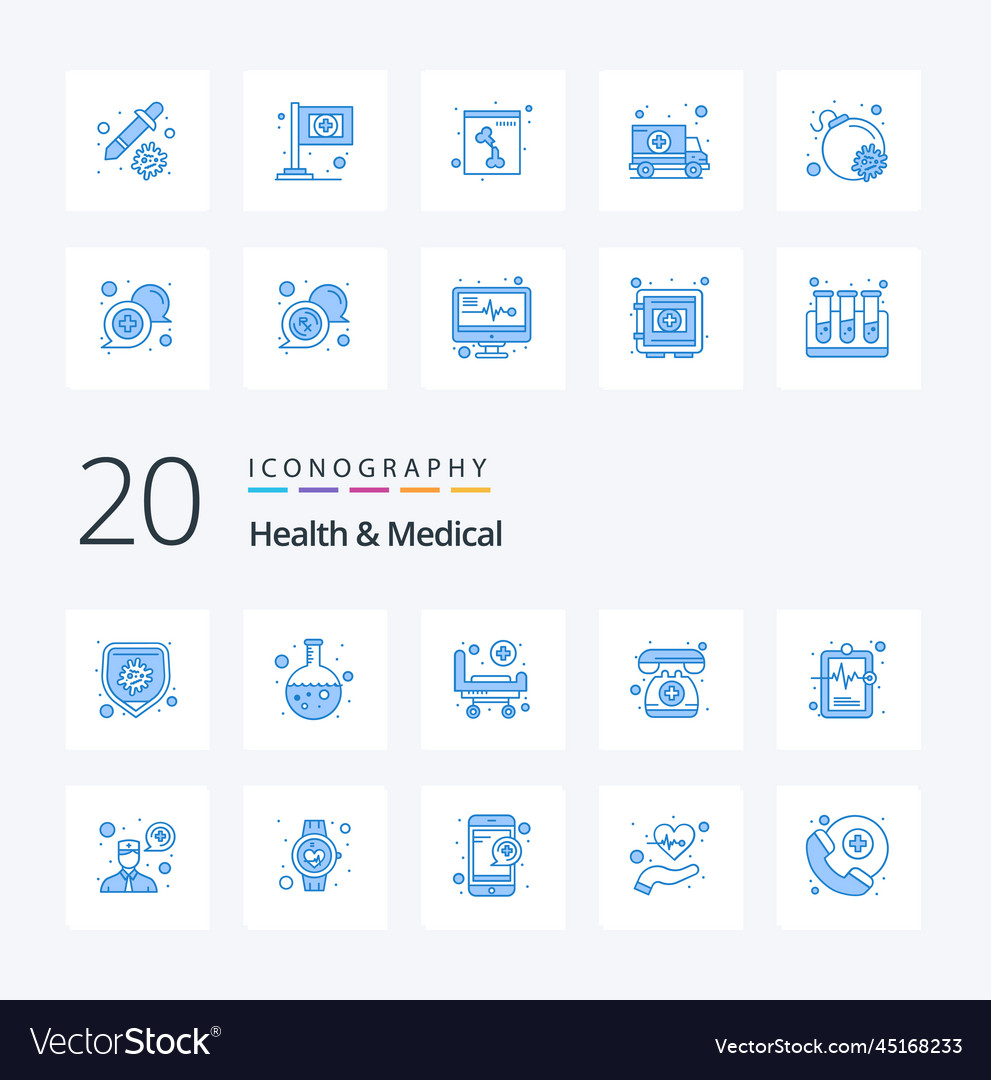 20 health and medical blue color icon pack like